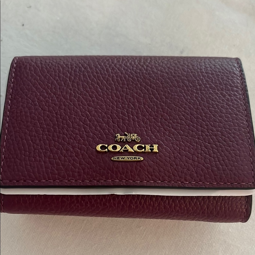 Coach Dark Berry Leather Wallet with Gold Accents